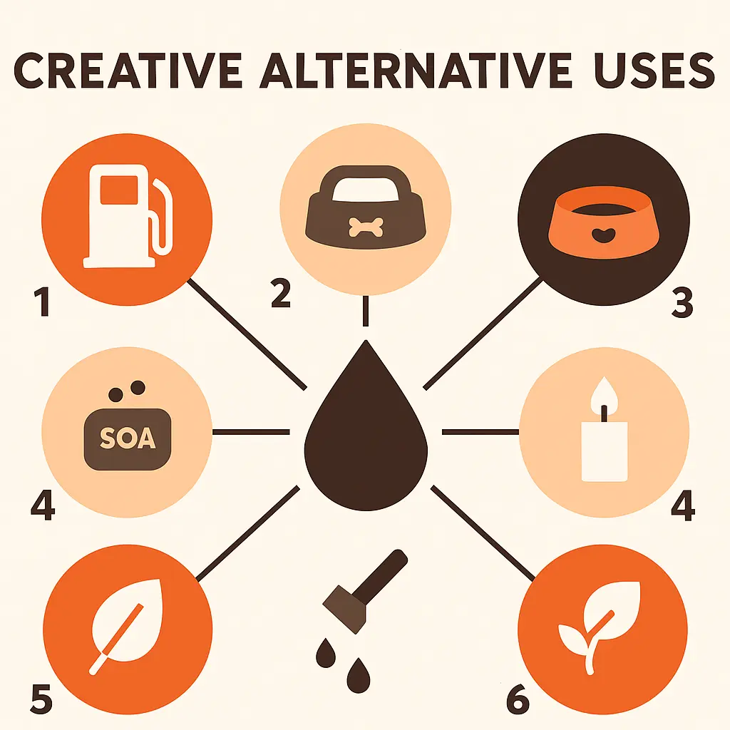 Creative alternative uses for used cooking oil, showcasing its versatility.