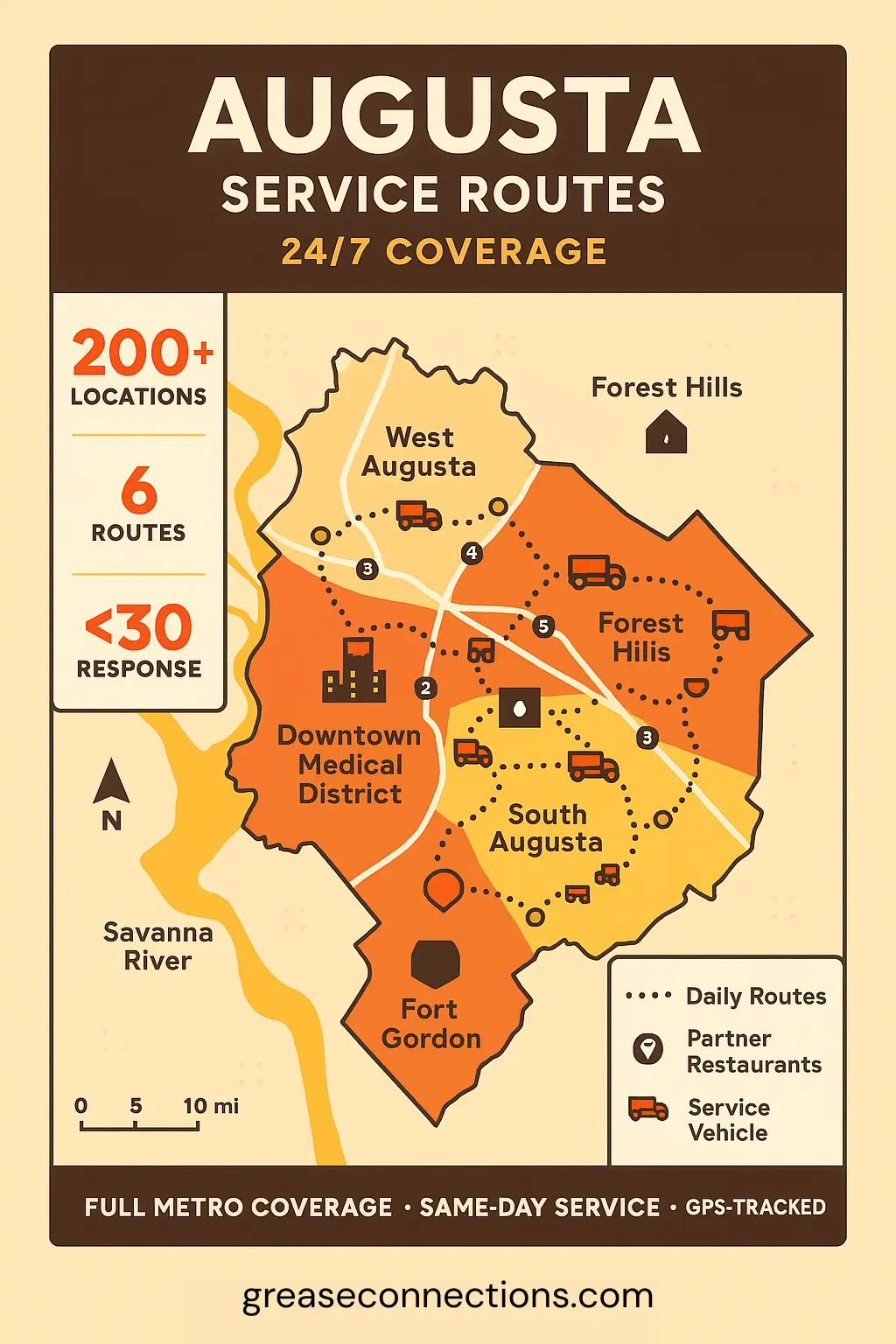 Augusta service routes for grease connections