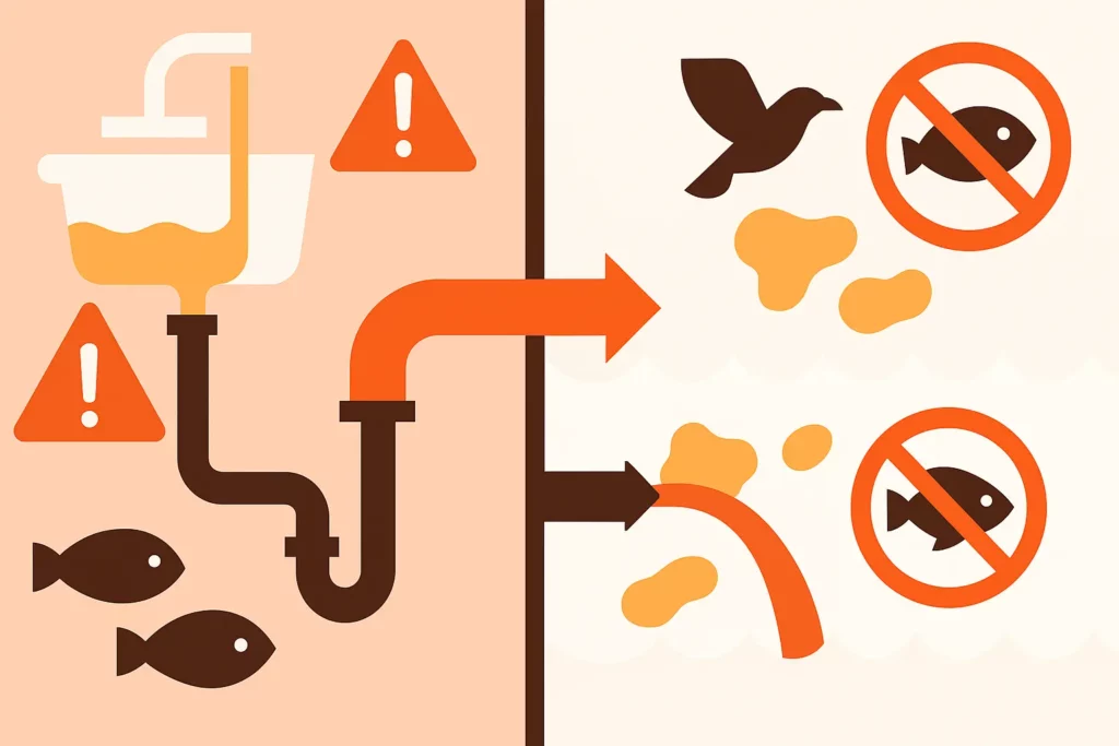 Image illustrating the impact of improper disposal of cooking oil on the environment.