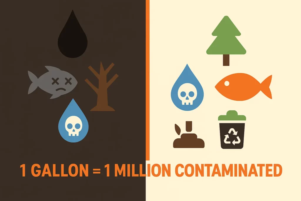 A visual representation of the environmental impact caused by dumping cooking oil in the ground.