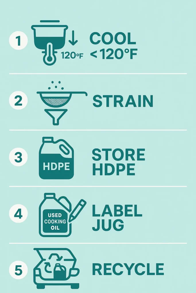 infographic showing how to prepare the used cooking oil for recycling for home residential
