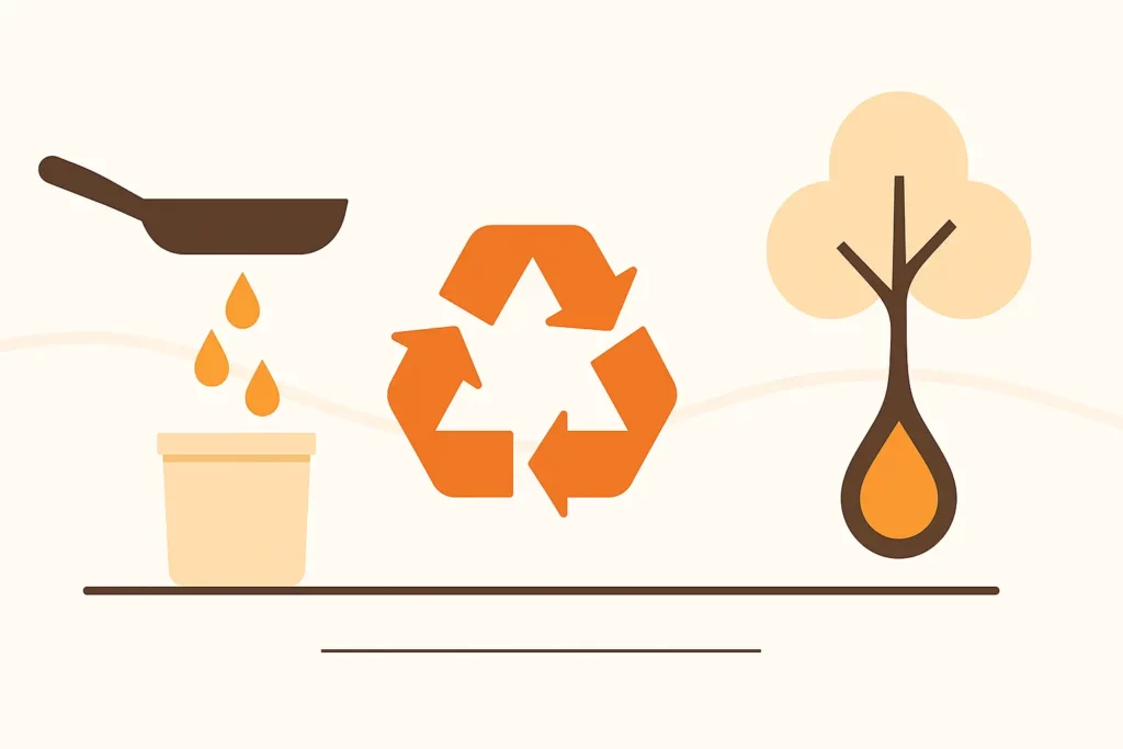 An illustration showing the environmental impact of cooking oil recycling, emphasizing sustainability.