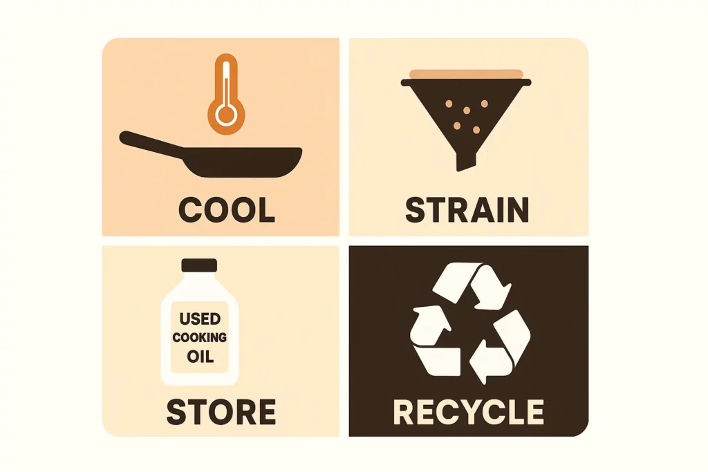Proper disposal techniques for used cooking oil at home.