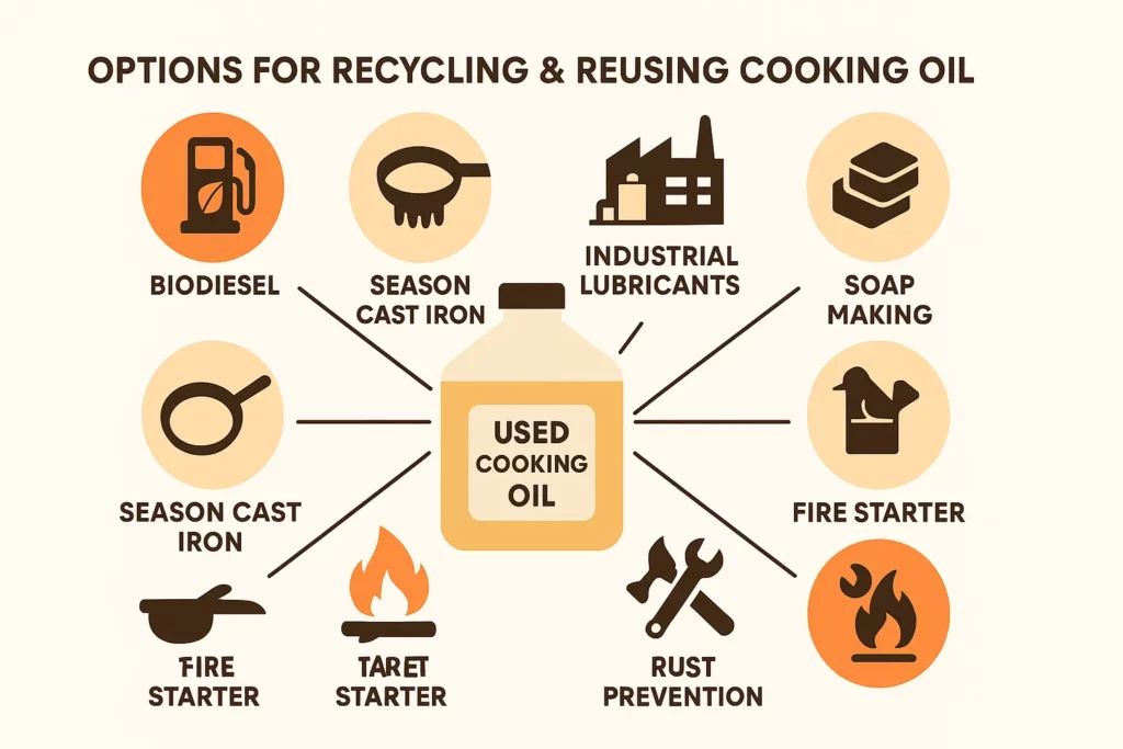 Proper disposal techniques for used cooking oil at home.