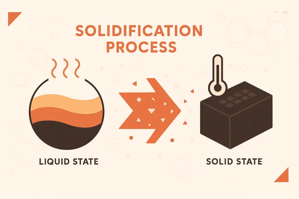 An illustration of the process of oil solidification showing both liquid and solid states.