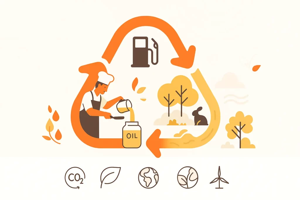 A representation of Georgia regulations for cooking oil disposal, featuring relevant symbols.