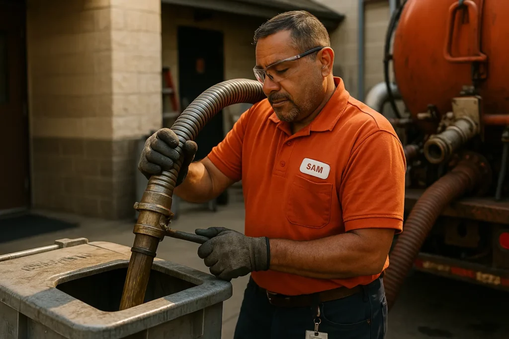 Grease Connections driver emptying a restaurant bin