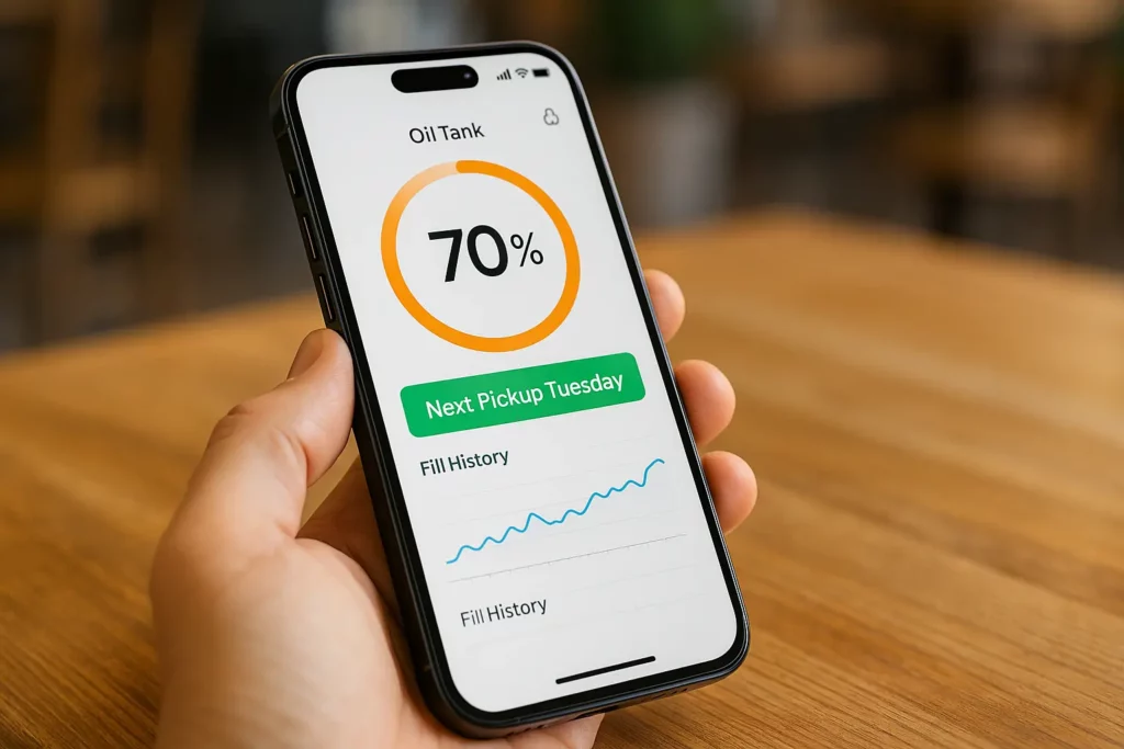 Real time cooking oil tank level displayed on phone.