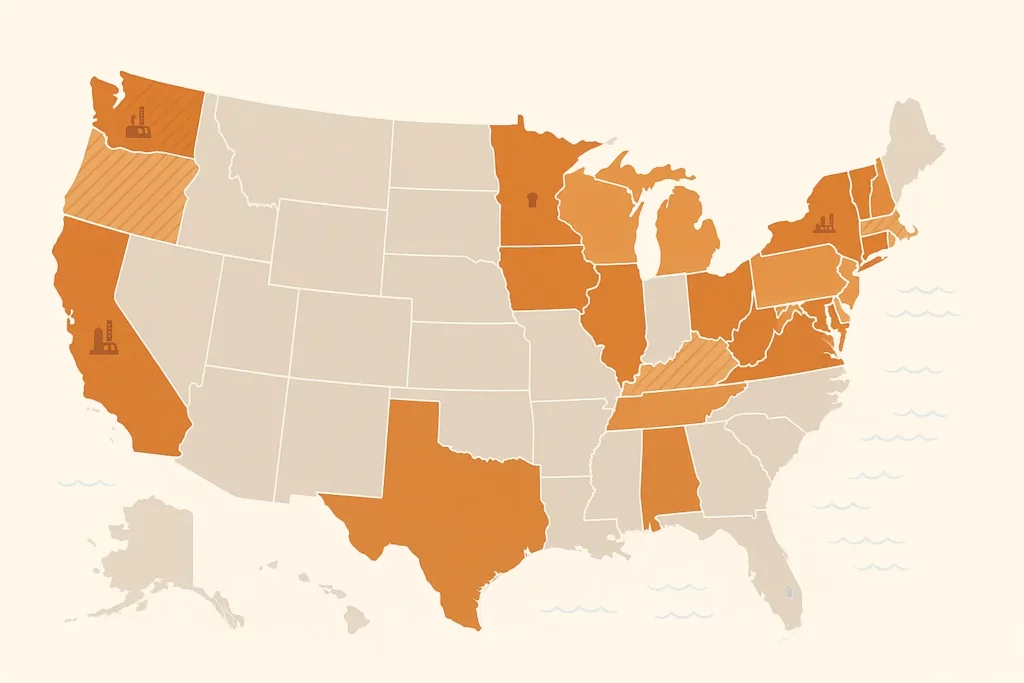 States with 2025 biodiesel or LCFS changes highlighted