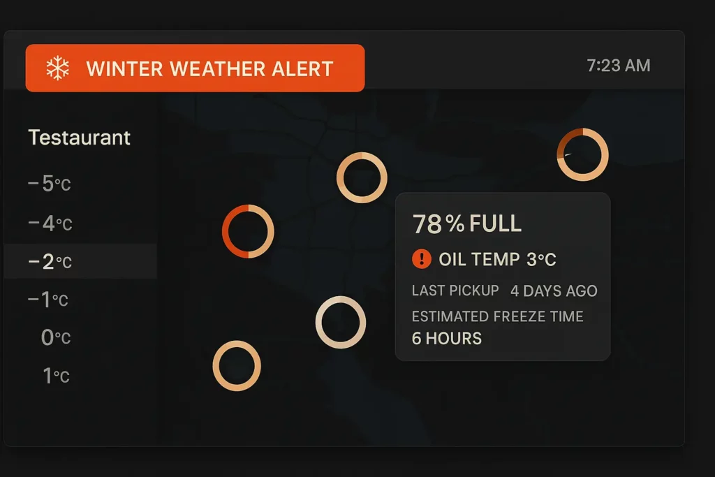Dashboard screenshot of a fill level monitoring portal highlighting an alert.