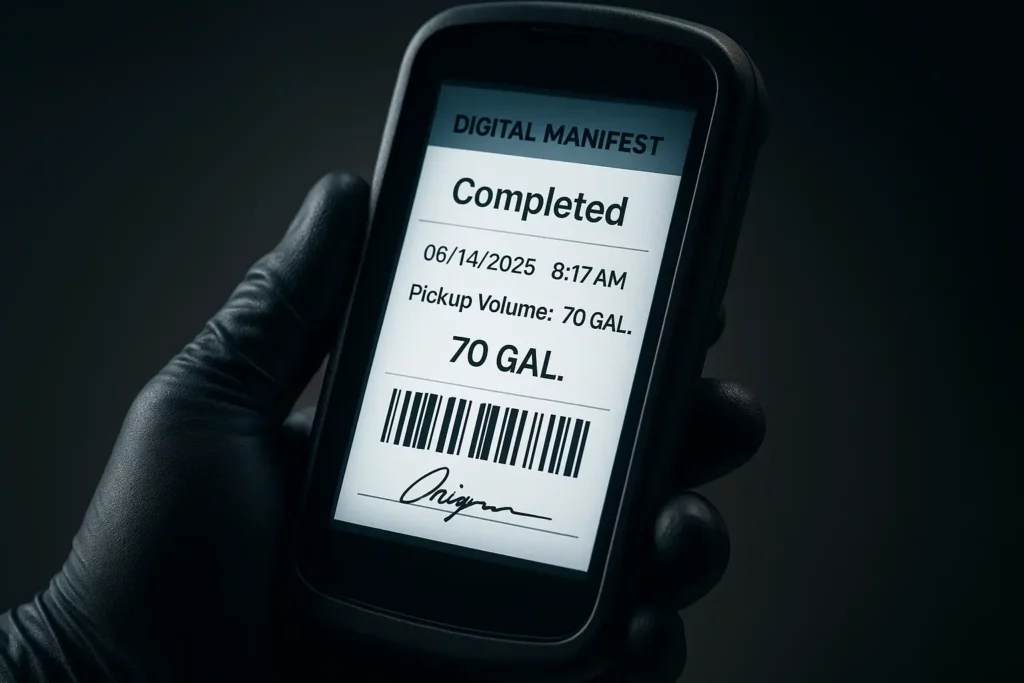 Digital cooking oil pickup manifest for health department compliance