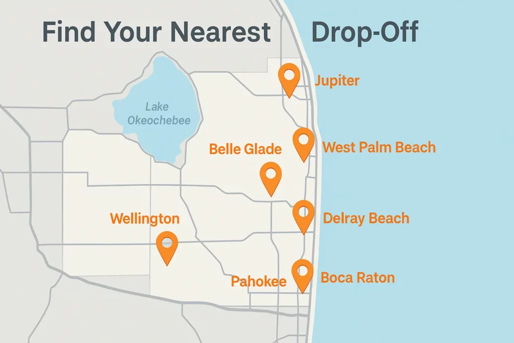 Map of Palm Beach County cooking‑oil drop‑off locations.