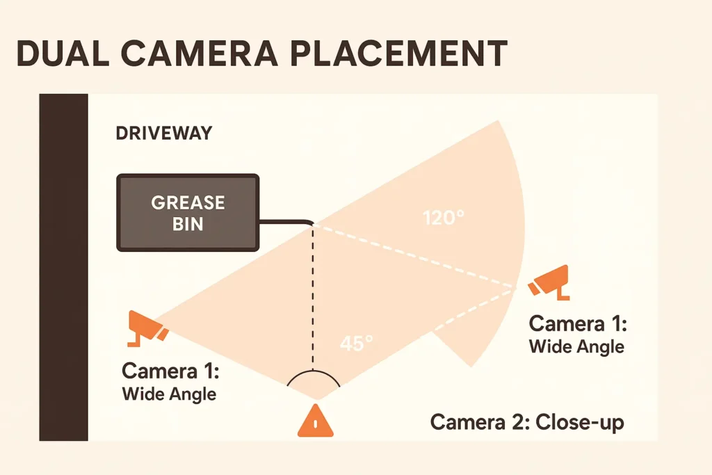 schematic of dual camera placement covering bin and driveway