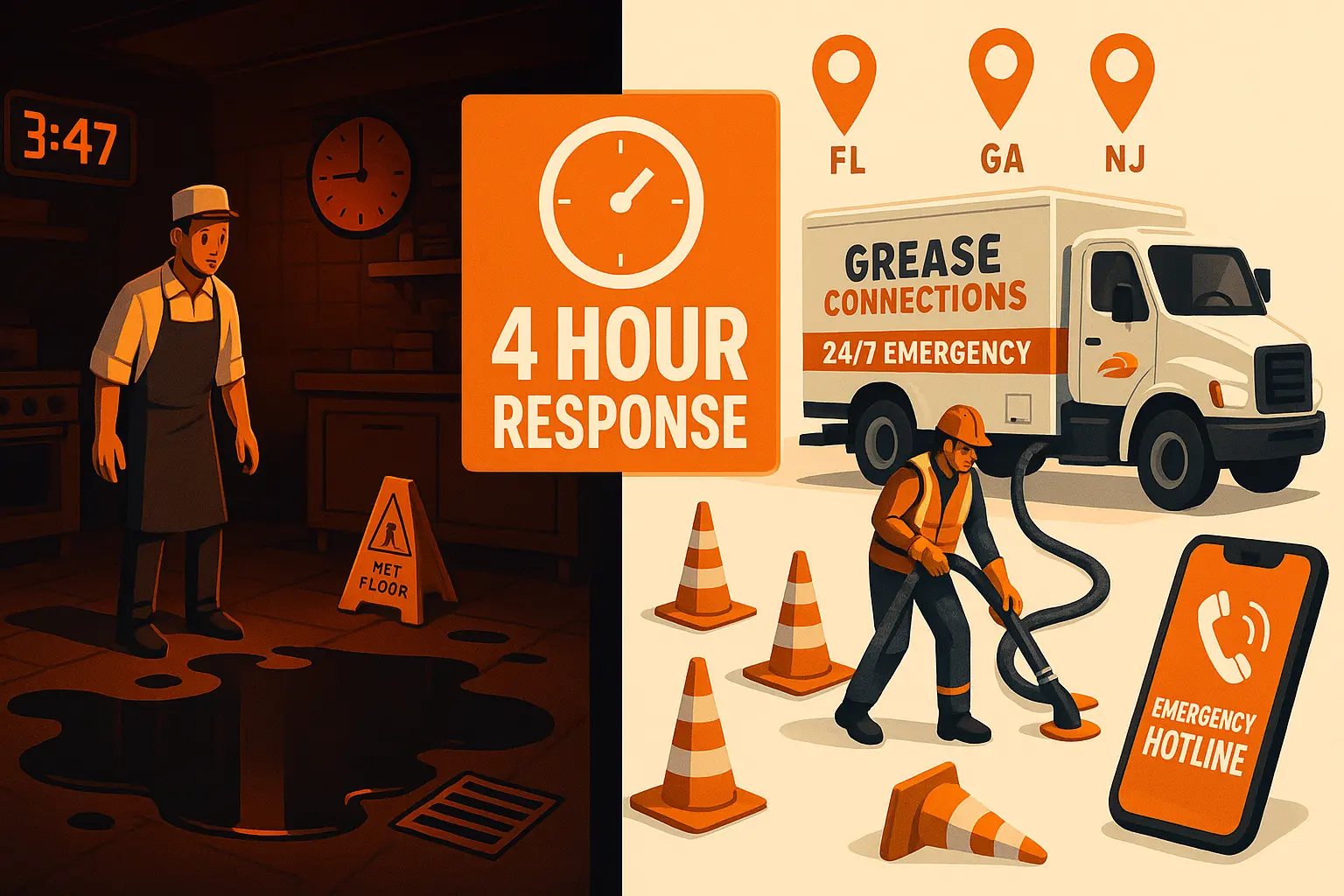 24/7 Grease Spill Response in FL, GA & NJ