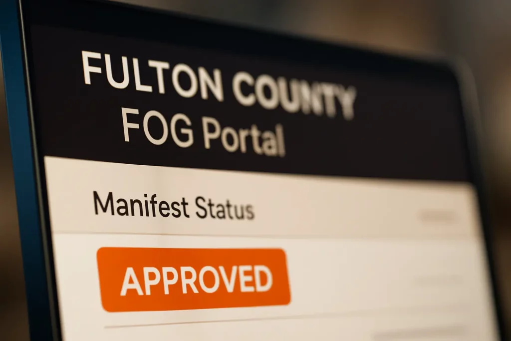 Close up of Fulton County FOG portal screen with an approved manifest