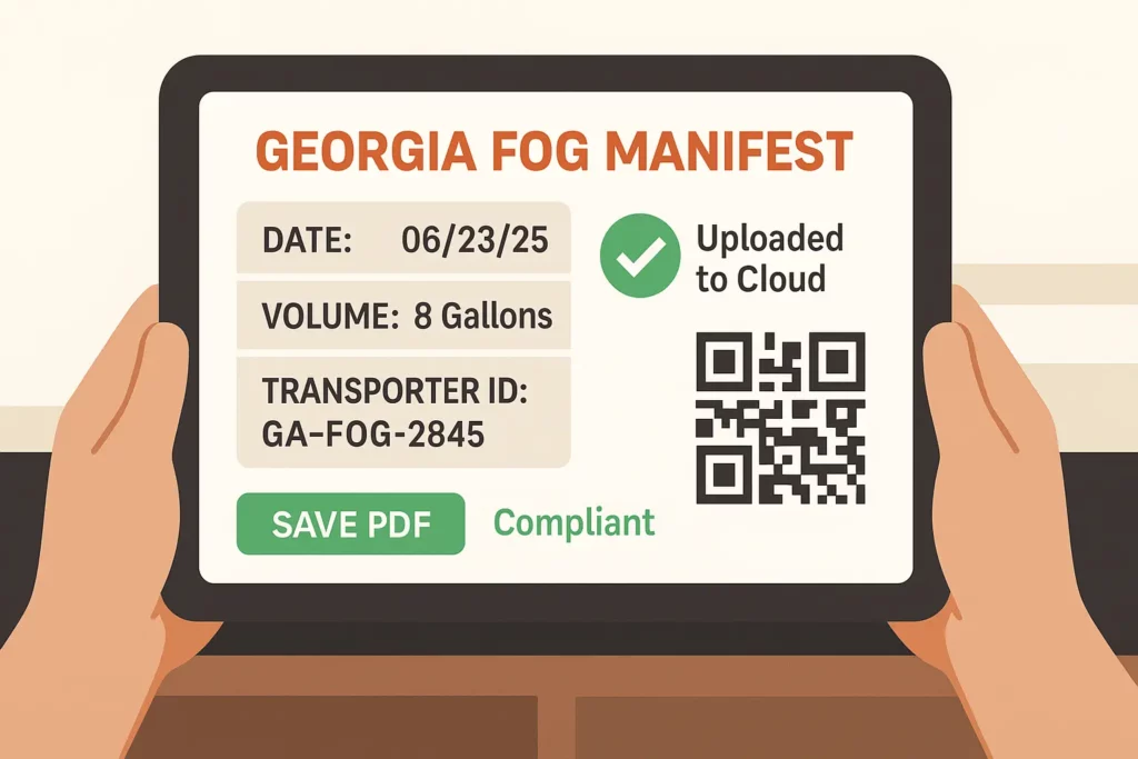Screenshot of a digital manifest on tablet highlights compliance