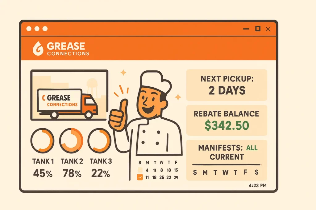 dashboard mock up showing live fill levels and scheduled pickup countdown.