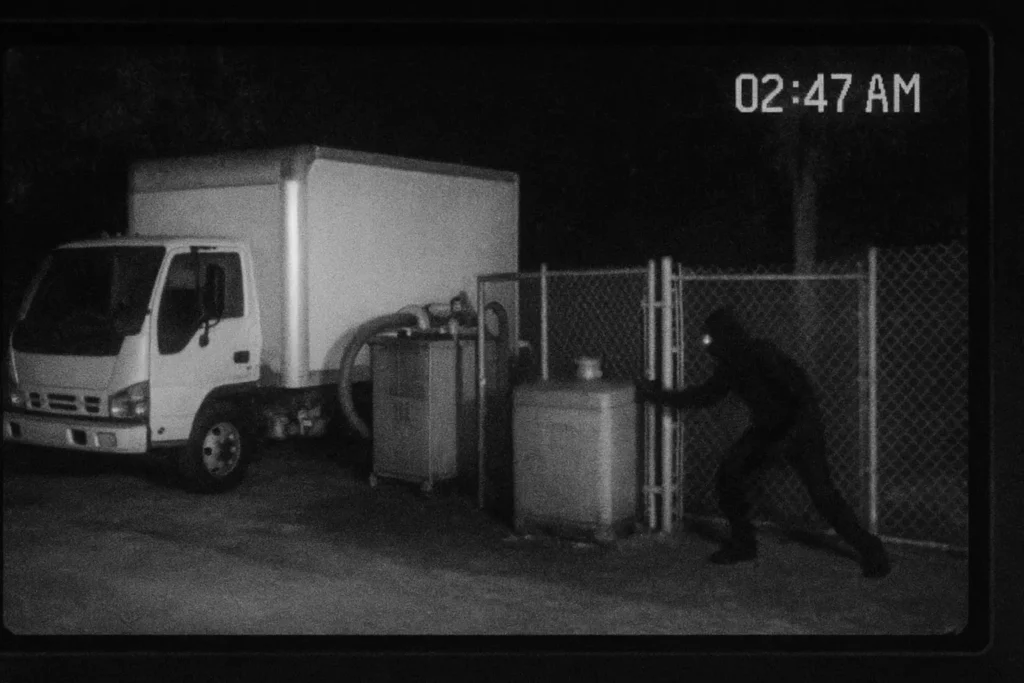 Box truck siphoning oil evidence photo