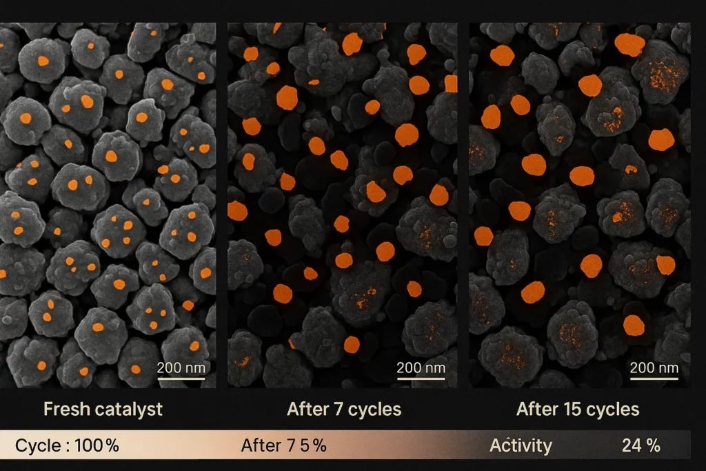 SEM image sequence of CaO nanoparticle surface.