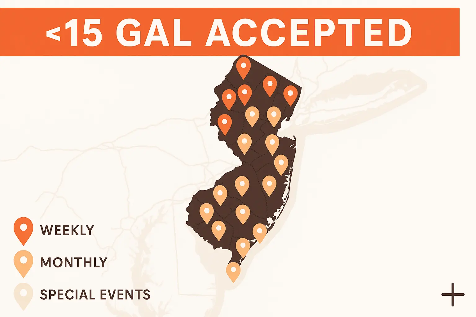 NJ Cooking Oil Drop Off Map (<15 gal) & Rules