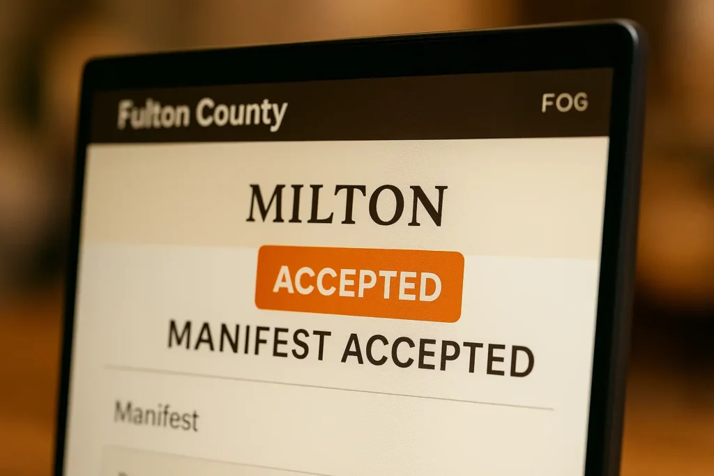 compliant manifest digitally logged into system and code compliant with georgia