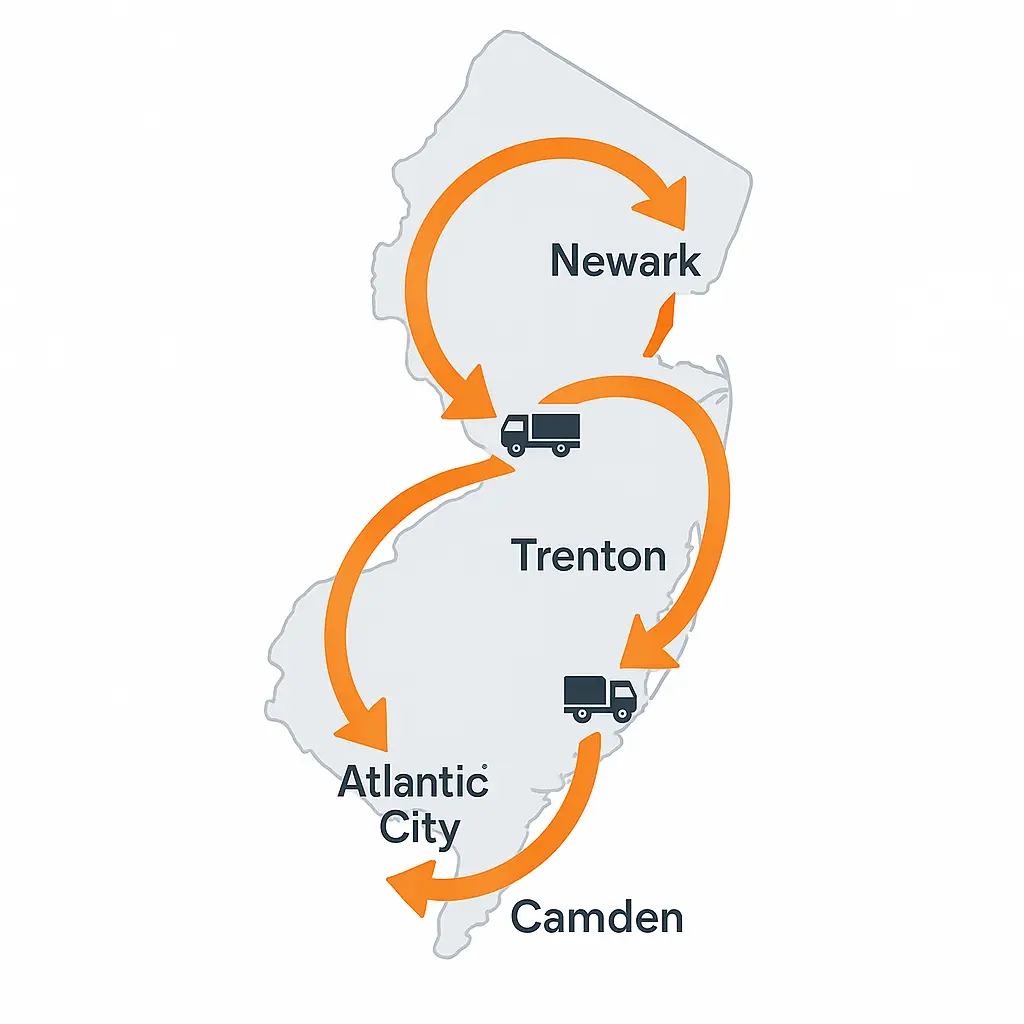 Statewide grease recycling routes across New Jersey.