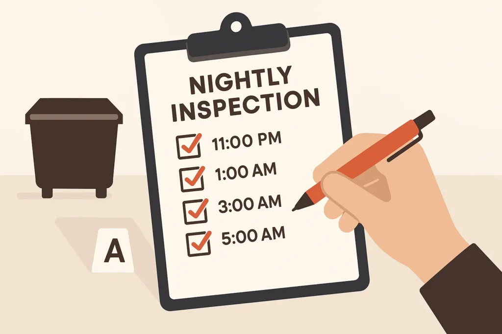 staff signing a nightly grease corral checklist
