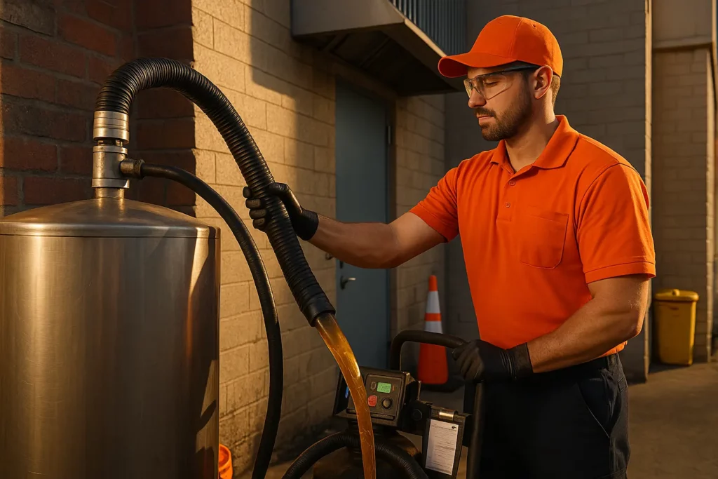 Grease connections removing used cooking oil out of an automated system