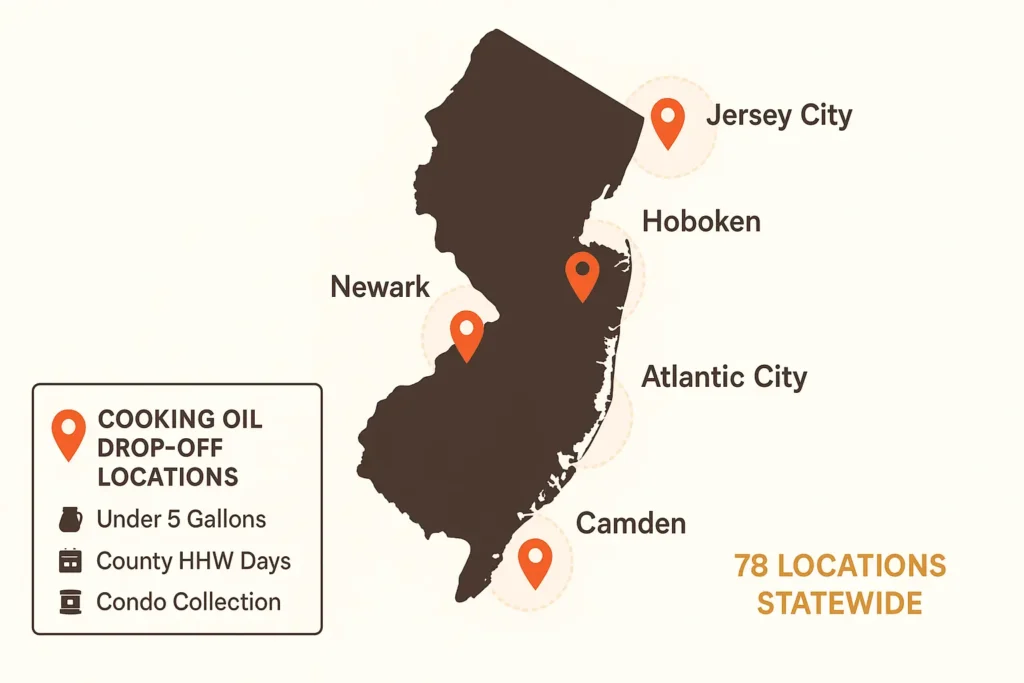 simplified NJ map highlighting drop off icons in Jersey City, Newark, Camden, Hoboken, Atlantic City