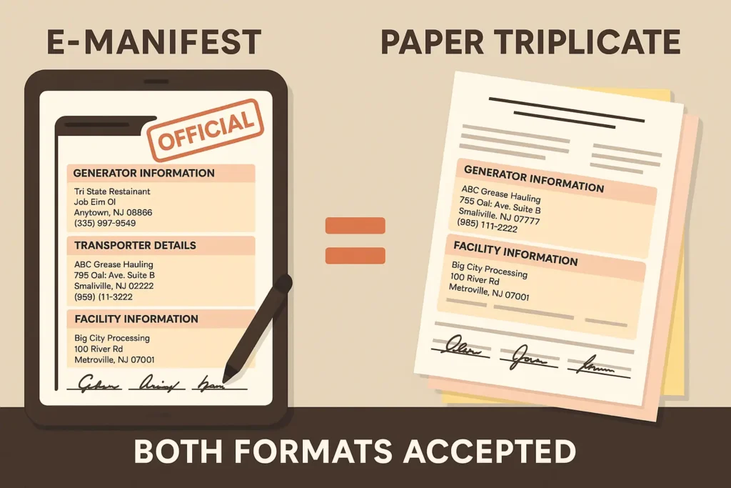 side by side of e manifest on tablet and printed triplicate
