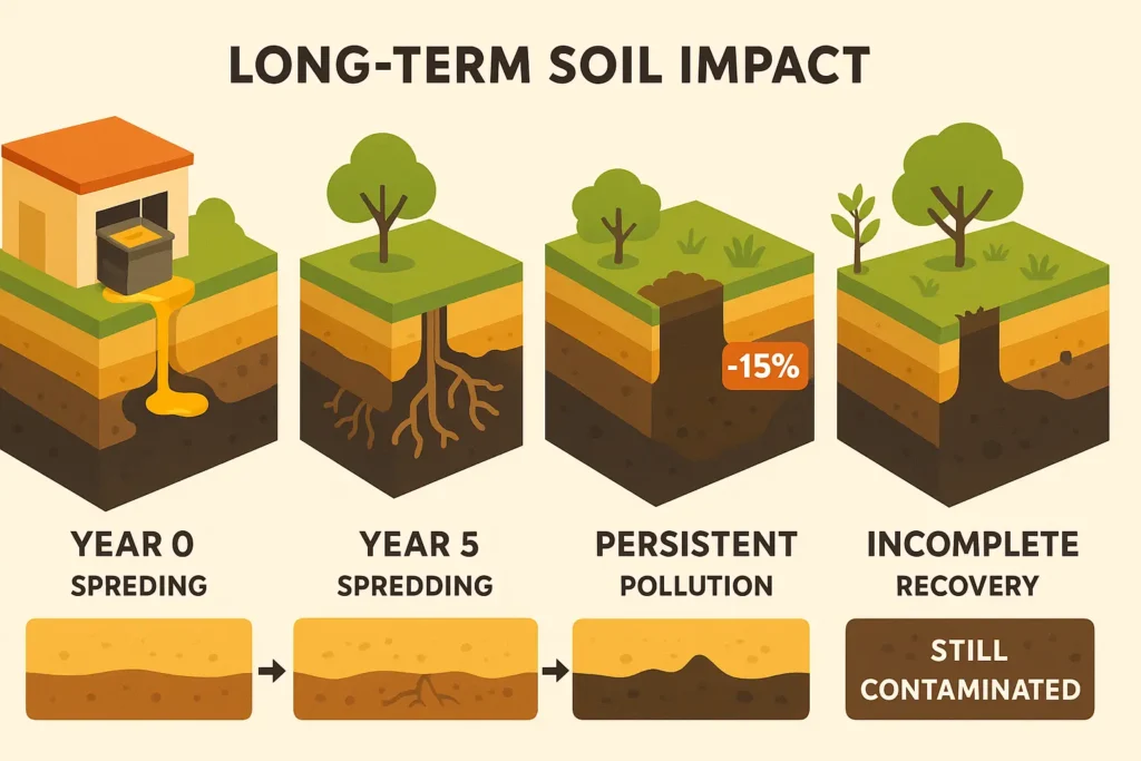 long term soil impact from year 0 to 5 year to persistent pollution
